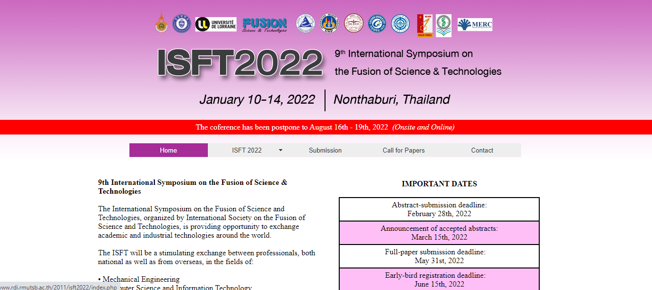 The 9th International Symposium on the Fusion of Science &amp; Technologies (9th# ISFT 2022)