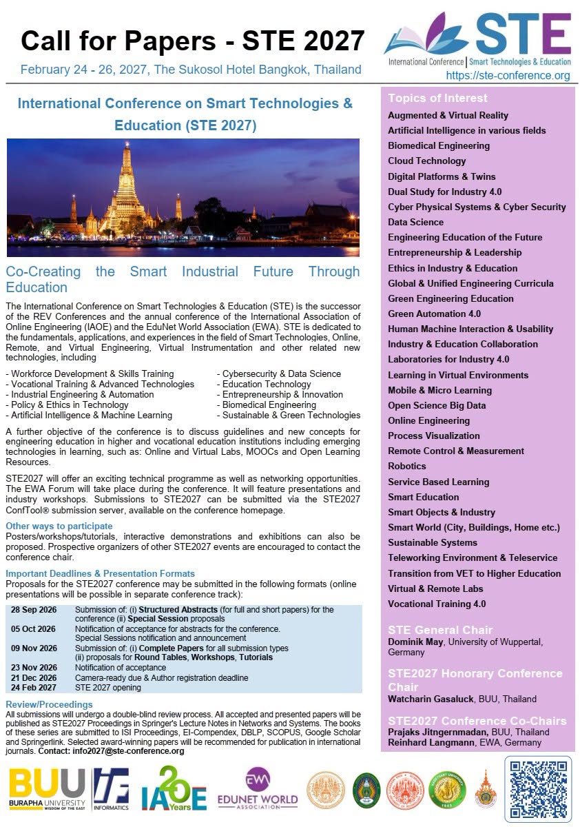 The 24th International Conference on Smart Technologies & Education (24th# STE 2027)