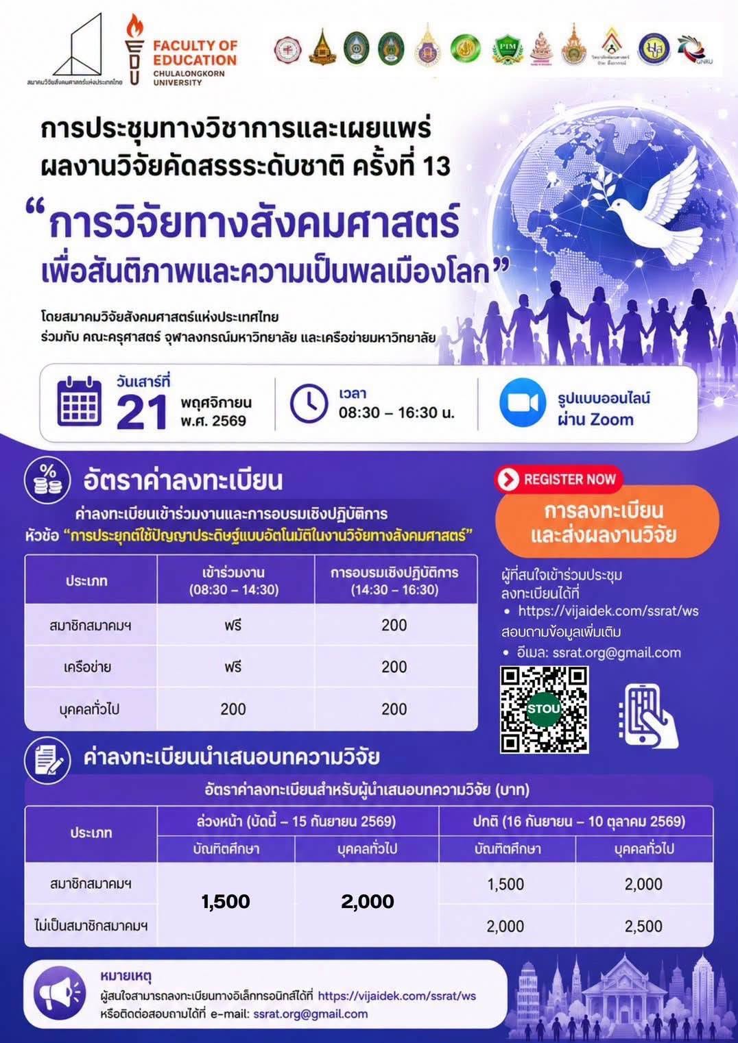 การประชุมทางวิชาการและเผยแพร่ผลงานวิจัยคัดสรรระดับชาติ ครั้งที่ 13 ประจำปี 2569