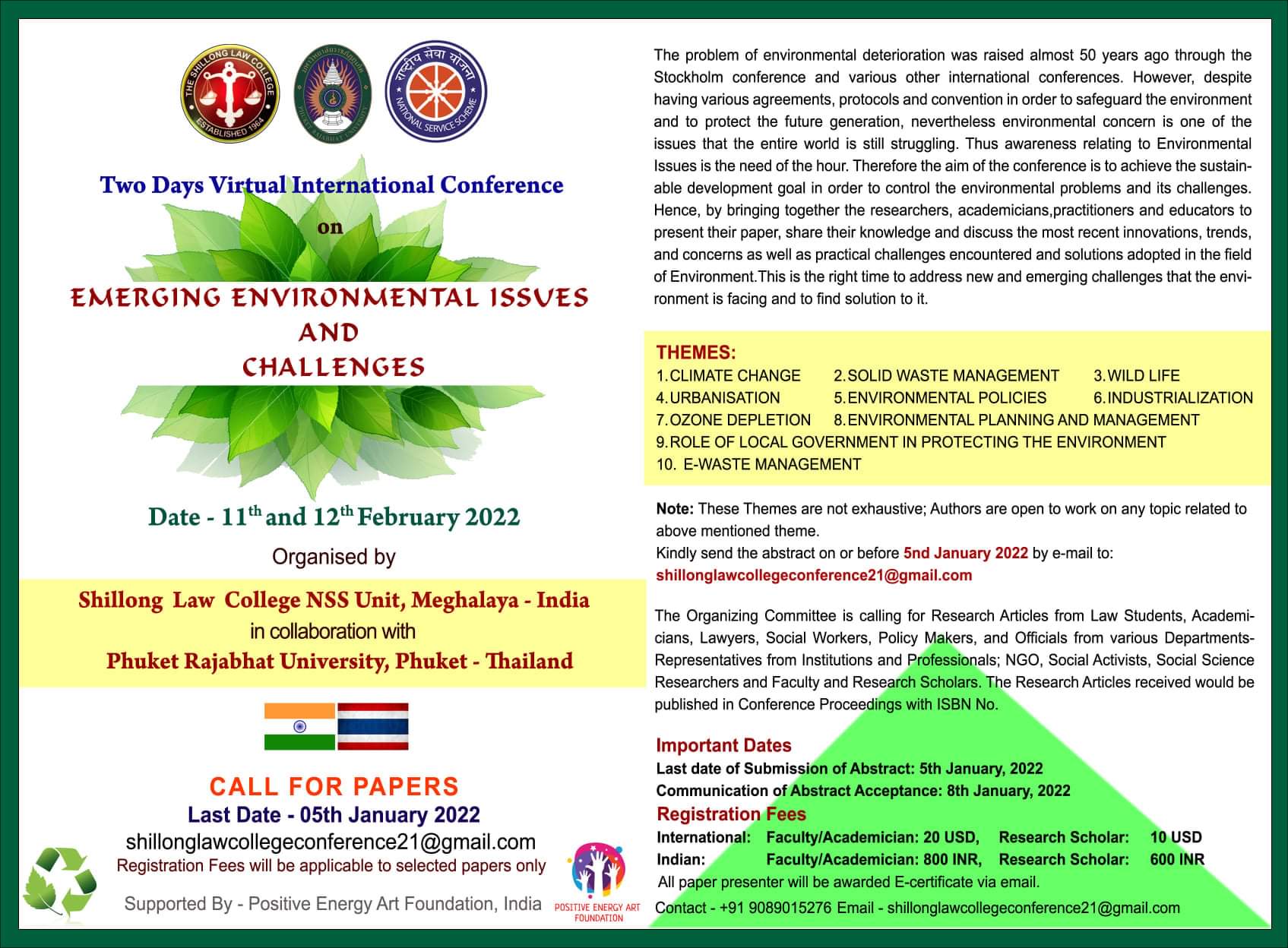 Two Days Virtual International Conference on Emerging Environmental Issues and Challenges