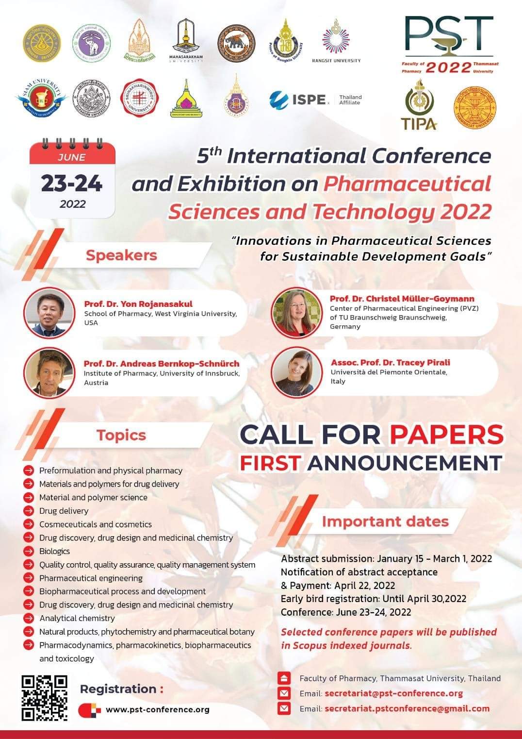 การประชุมวิชาระดับนานาชาติ The 5th International Conference and Exhibition on Pharmaceutical Sciences and Technology (5th# PST 2022)