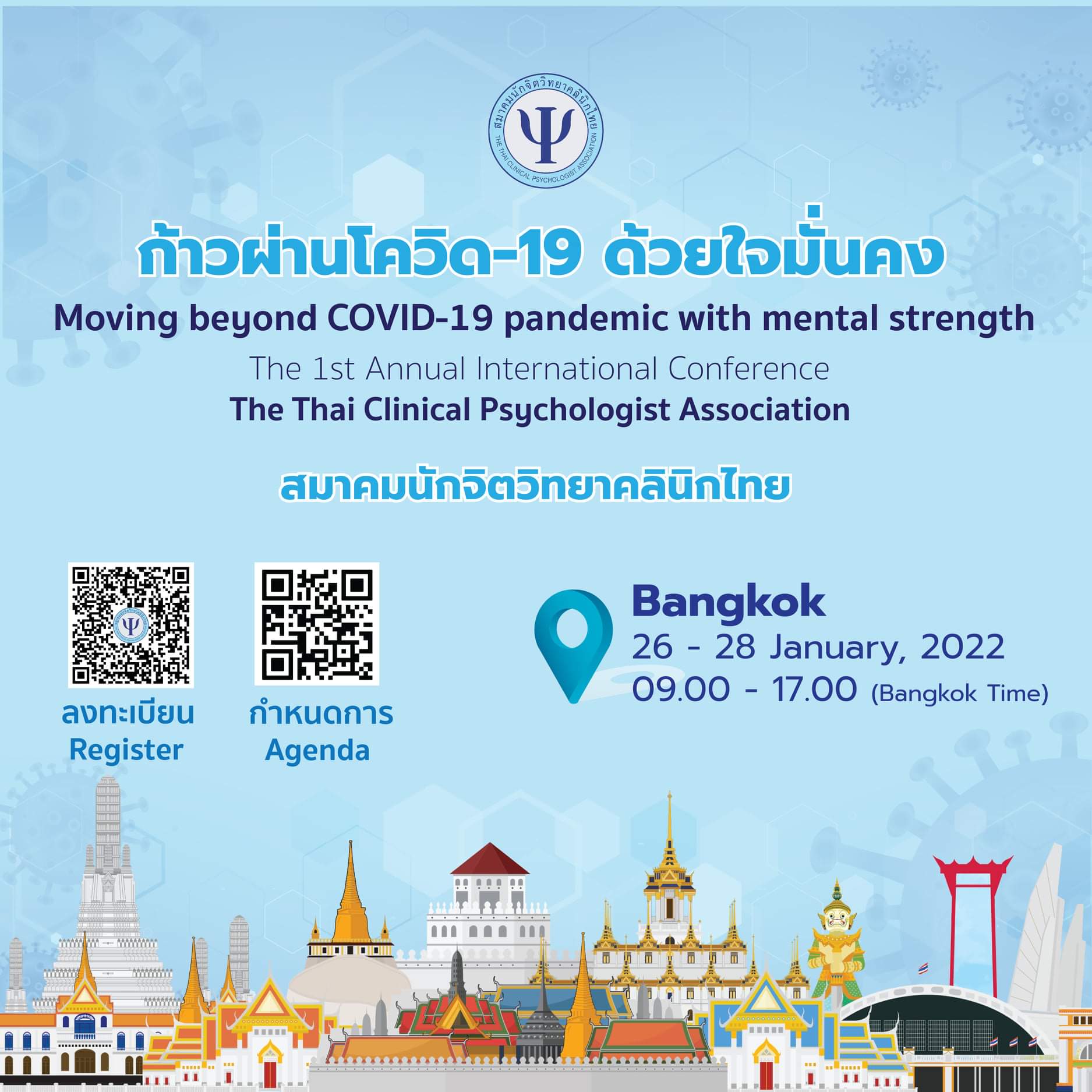 การประชุมวิชาการนานชาติ เรื่อง &quot;ก้าวผ่านโควิด 19 ด้วยใจมั่นคง Moving beyond COVID-19 pandemic with mental strength&quot;