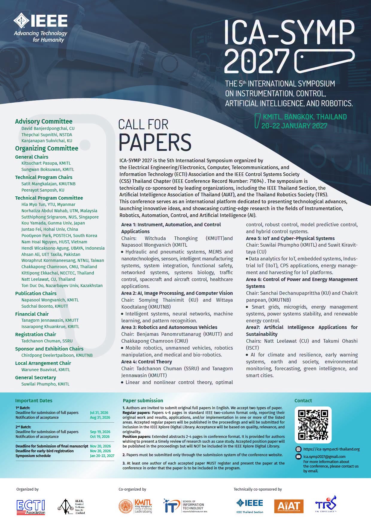 The 5th International Symposium on Instrumentation, Control, Artificial Intelligence, and Robotics 2027 (5th# ICA-SYMP 2027)