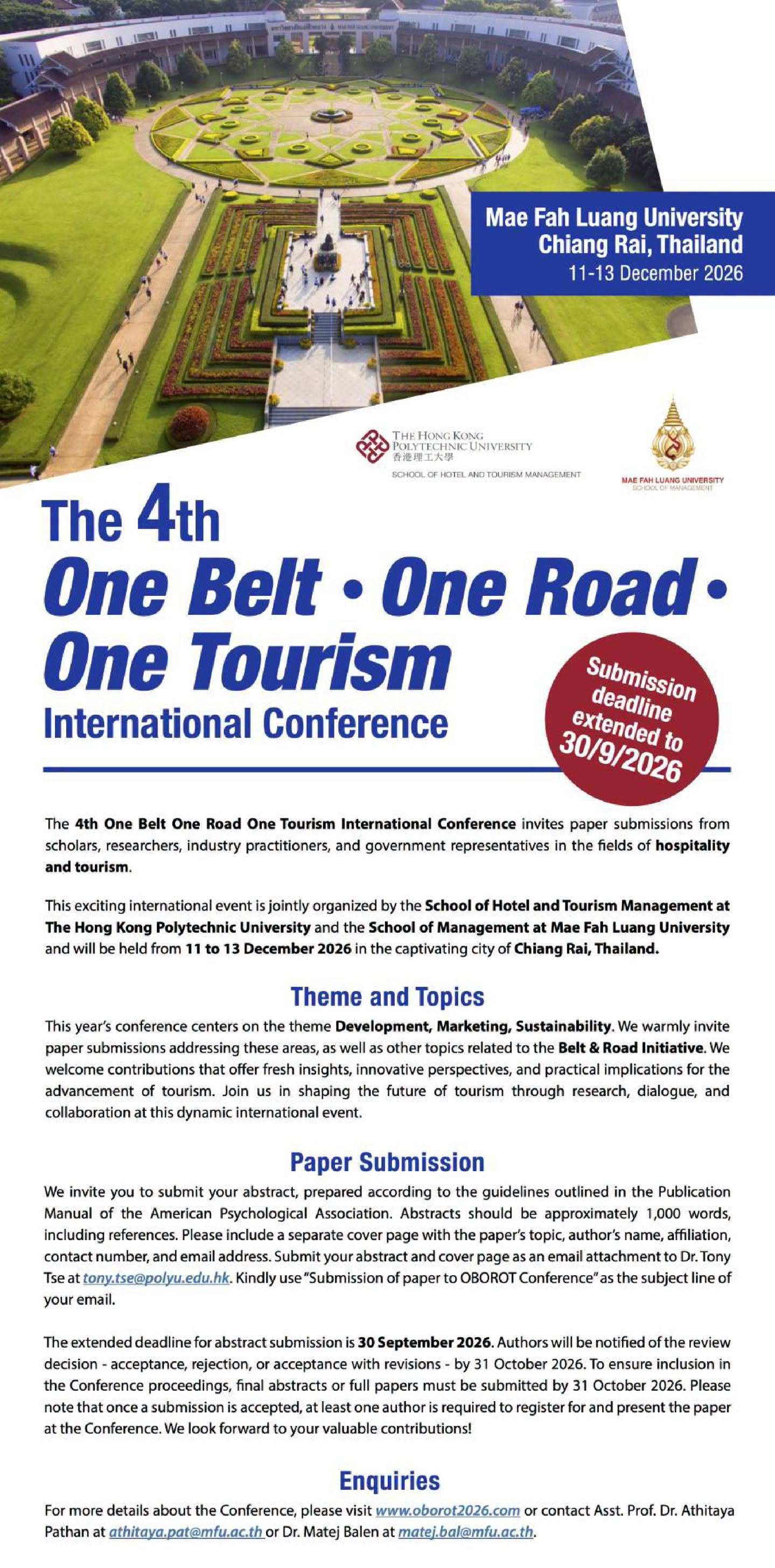 The 4th One Belt / One Road / One Tourism International Conference 2026 (4th# OBOROT 2026)