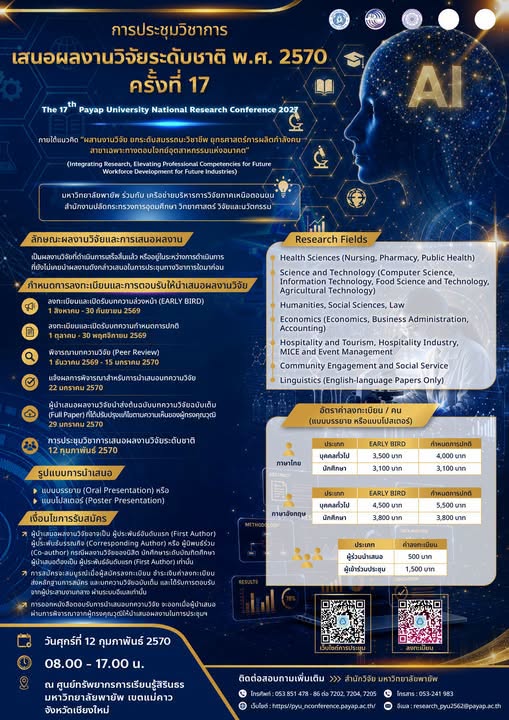 การประชุมวิชาการเสนอผลงานวิจัยระดับชาติ มหาวิทยาลัยพายัพ พ.ศ.2570 ครั้งที่ 17
