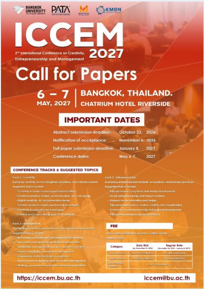 The 2nd International Conference on Creativity, Entrepreneurship and Management 2027 (2nd# ICCEM 2027)