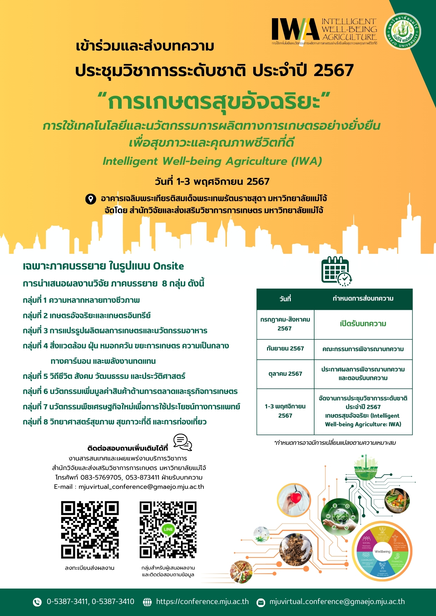 การประชุมวิชาการระดับชาติ ประจำปี 2567: “การเกษตรสุขอัจฉริยะ” การใช้เทคโนโลยีและนวัตกรรมการผลิตทางการเกษตรอย่างยั่งยืนเพื่อสุขภาวะและคุณภาพชีวิตที่ดี