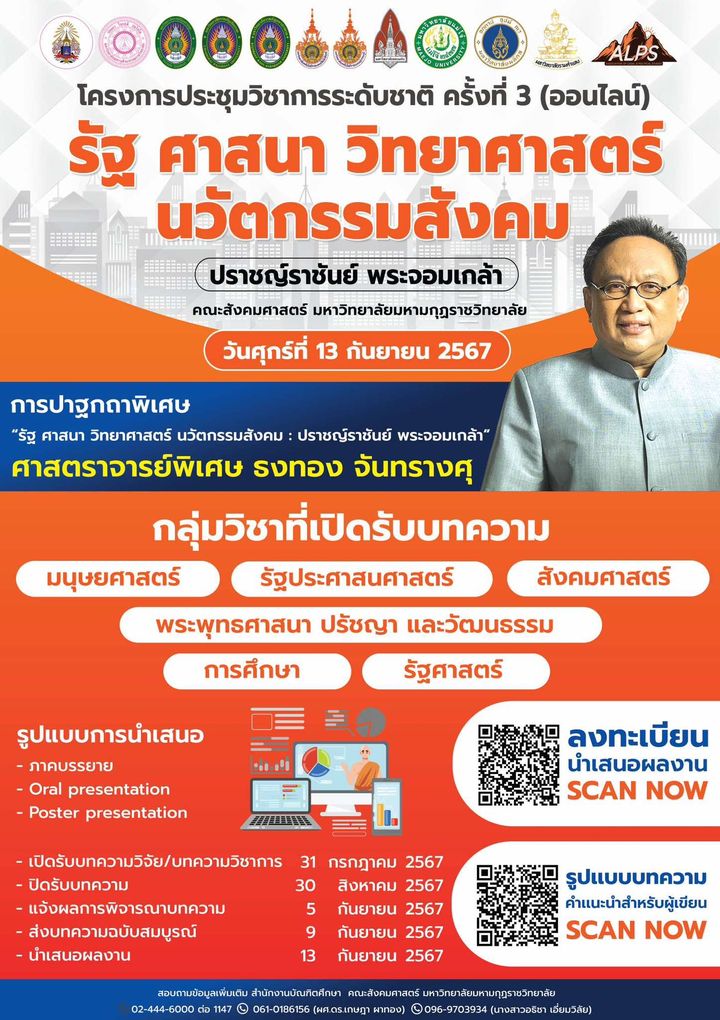 โครงการประชุมวิชาการระดับชาติ ครั้งที่ 3: “รัฐ ศาสนา วิทยาศาสตร์ นวัตกรรมสังคม : ปราชญ์ราชันย์ พระจอมเกล้า” รูปแบบออนไลน์