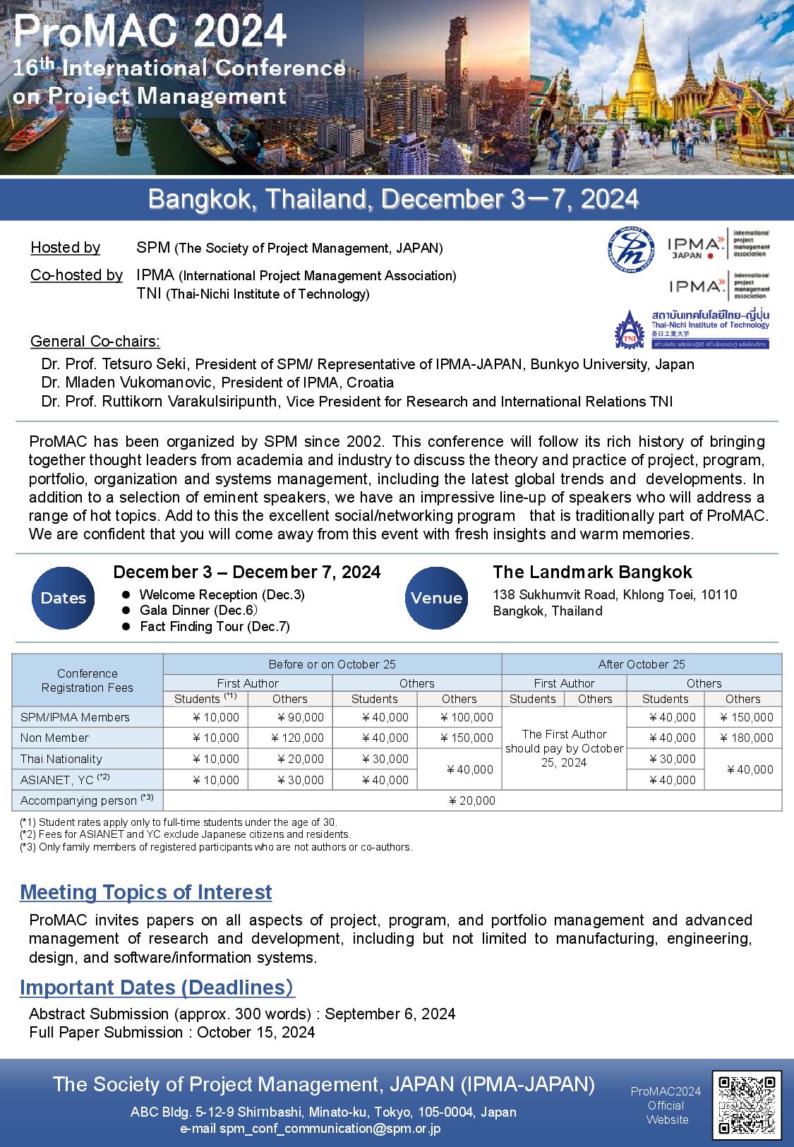 The 16th International Conference on Project Management Bangkok, Thailand (16th# ProMAC 2024)