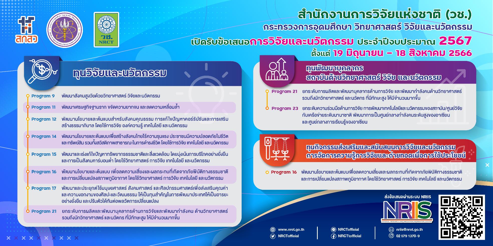 สำนักงานการวิจัยแห่งชาติ (วช.) เปิดรับข้อเสนอการวิจัยและนวัตกรรม ประจำปีงบประมาณ 2567