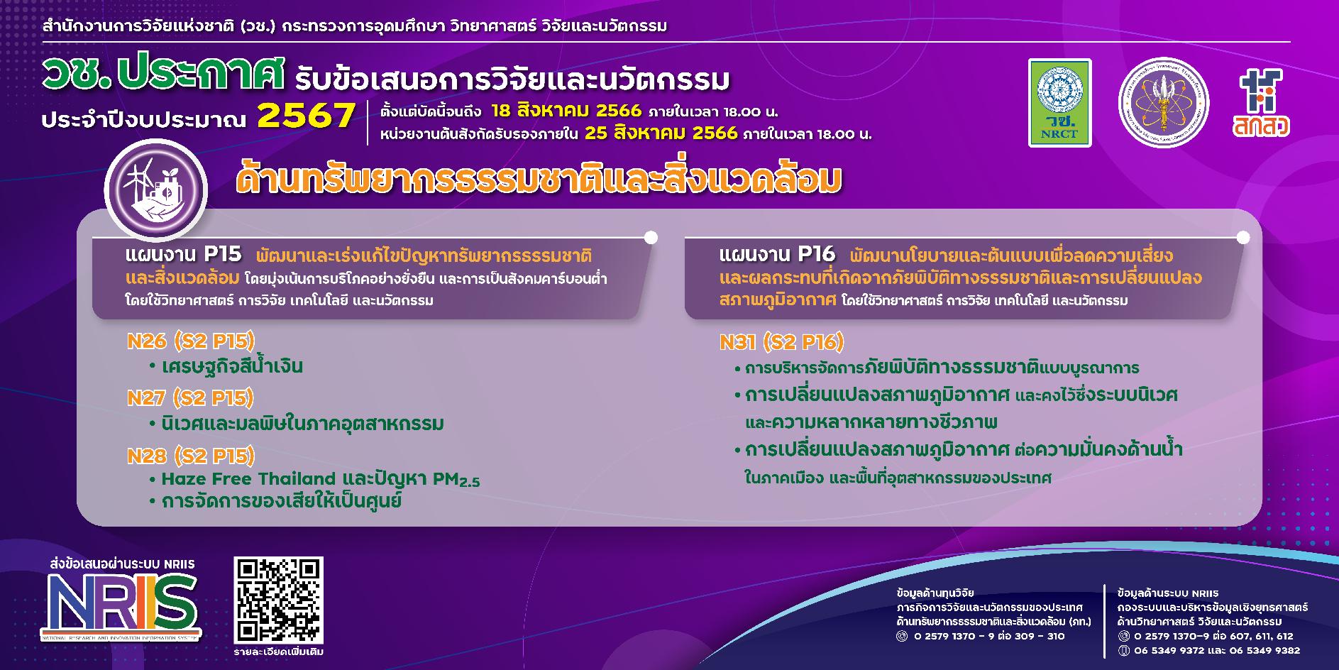 วช. ประกาศรับข้อเสนอการวิจัยและนวัตกรรม ประจำปีงบประมาณ 2567 (ด้านการพัฒนาเทคโนโลยีและอุตสาหกรรม)