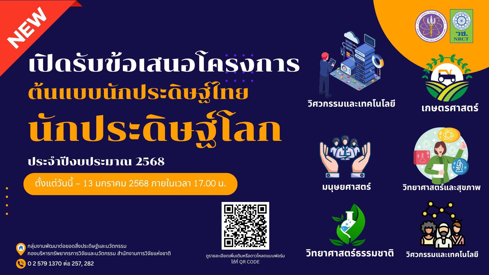 วช. ประกาศรับข้อเสนอโครงการต้นแบบนักประดิษฐ์ไทย นักประดิษฐ์โลก ประจำปีงบประมาณ 2568