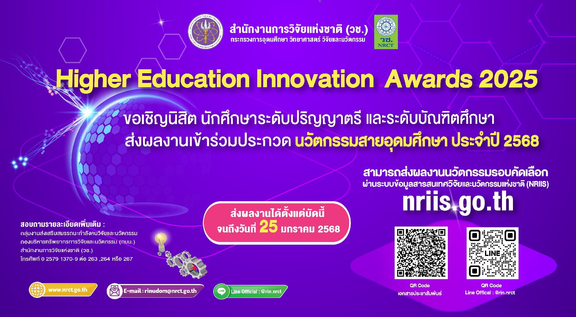 ประกวดผลงานนวัตกรรมสายอุดมศึกษา ประจําปี 2568 (Higher Education Innovation Awards 2025)