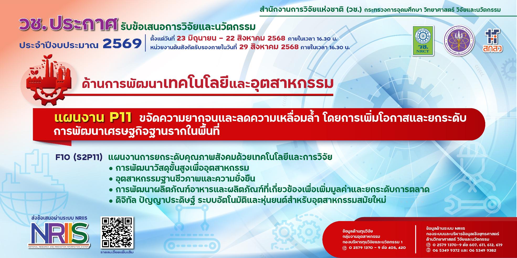 วช. ประกาศรับข้อเสนอการวิจัยและนวัตกรรม ประจำปีงบประมาณ 2569 (ด้านการพัฒนาเทคโนโลยีและอุตสาหกรรม)