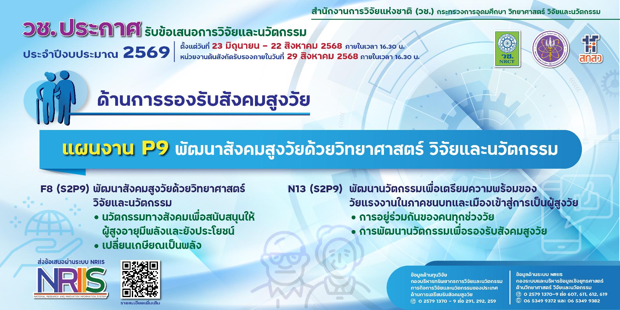 วช. ประกาศรับข้อเสนอการวิจัยและนวัตกรรม ประจำปีงบประมาณ 2569 (ด้านการรองรับสังคมสูงวัย)