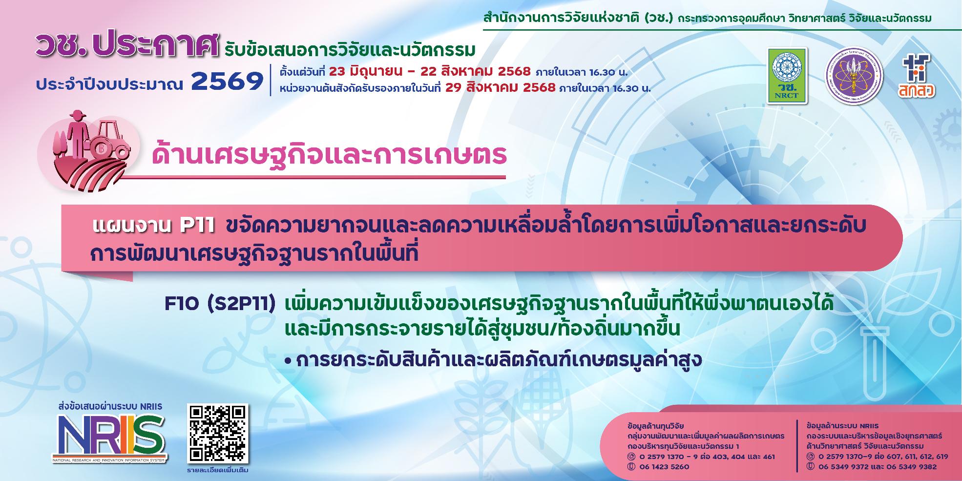 วช. ประกาศรับข้อเสนอการวิจัยและนวัตกรรม ประจำปีงบประมาณ 2569 (ด้านเศรษฐกิจและการเกษตร)