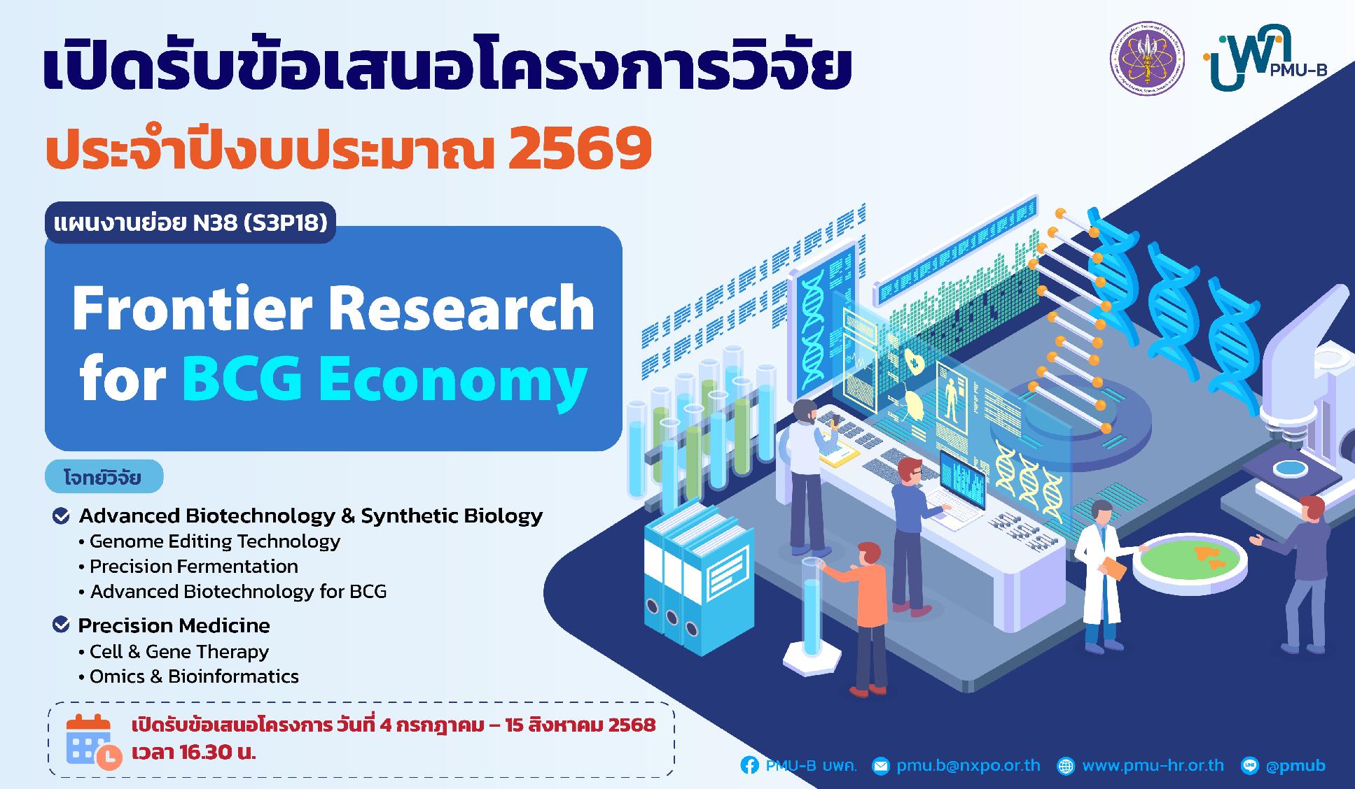 บพค. ประกาศเปิดรับข้อเสนอโครงการ Frontier Research for BCG Economy ประจำปีงบประมาณ 2569