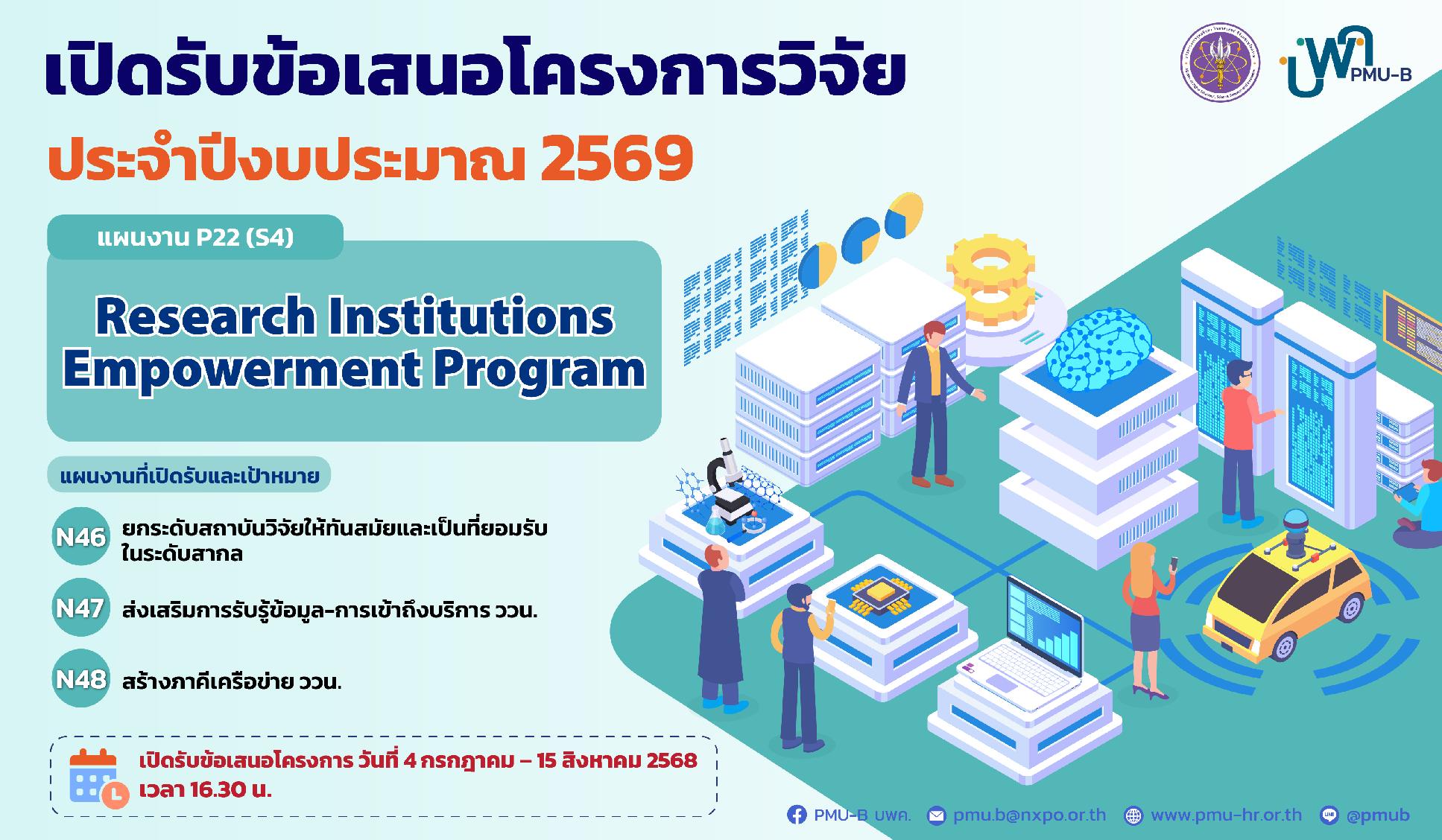 บพค. ประกาศเปิดรับข้อเสนอโครงการ Research Institutions Empowerment Program ประจำปีงบประมาณ 2569