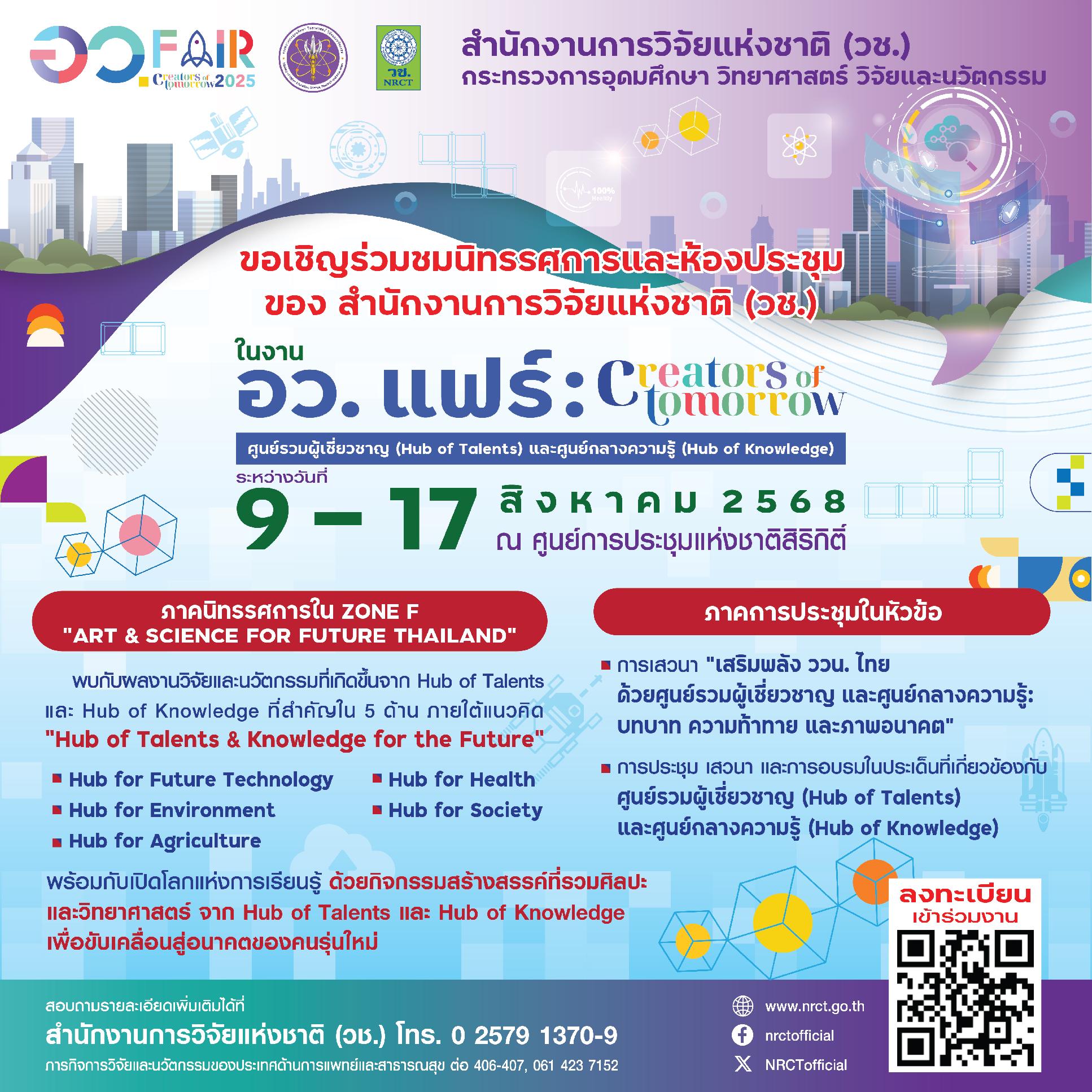 ขอเชิญเข้าชมนิทรรศการและการประชุมของ วช. ในงาน  “อว. แฟร์ : SCI Power for Future Thailand”