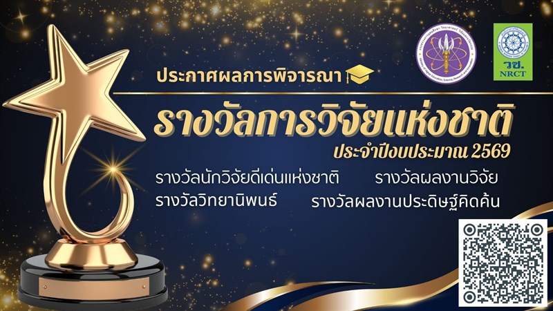 ประกาศผลการพิจารณารางวัลการวิจัยแห่งชาติ ประจำปีงบประมาณ 2569