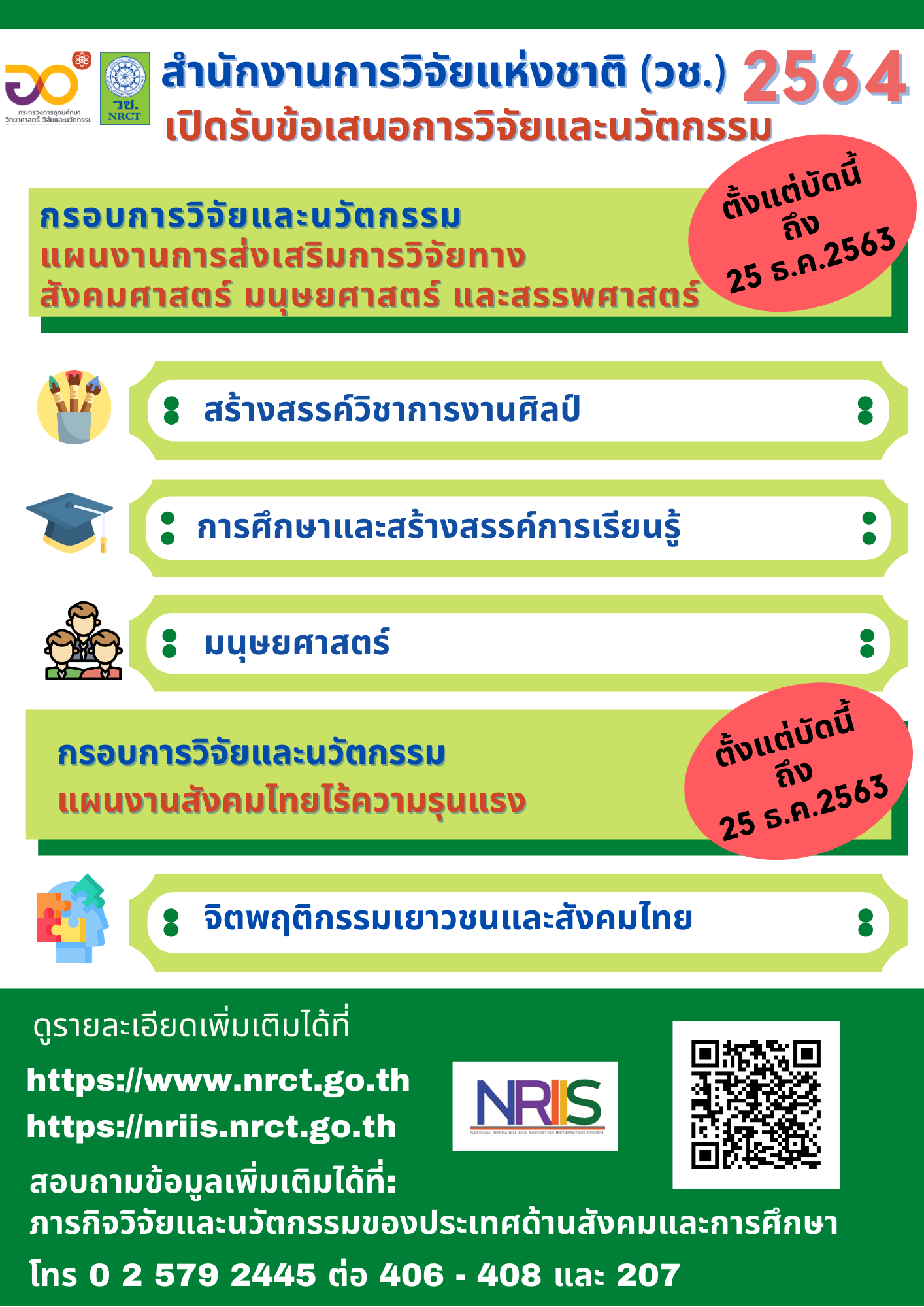 ประกาศรับข้อเสนอการวิจัยและนวัตกรรม แผนงานการส่งเสริมการวิจัยทางสังคมศาสตร์ มนุษยศาสตร์ และสรรพศาสตร...